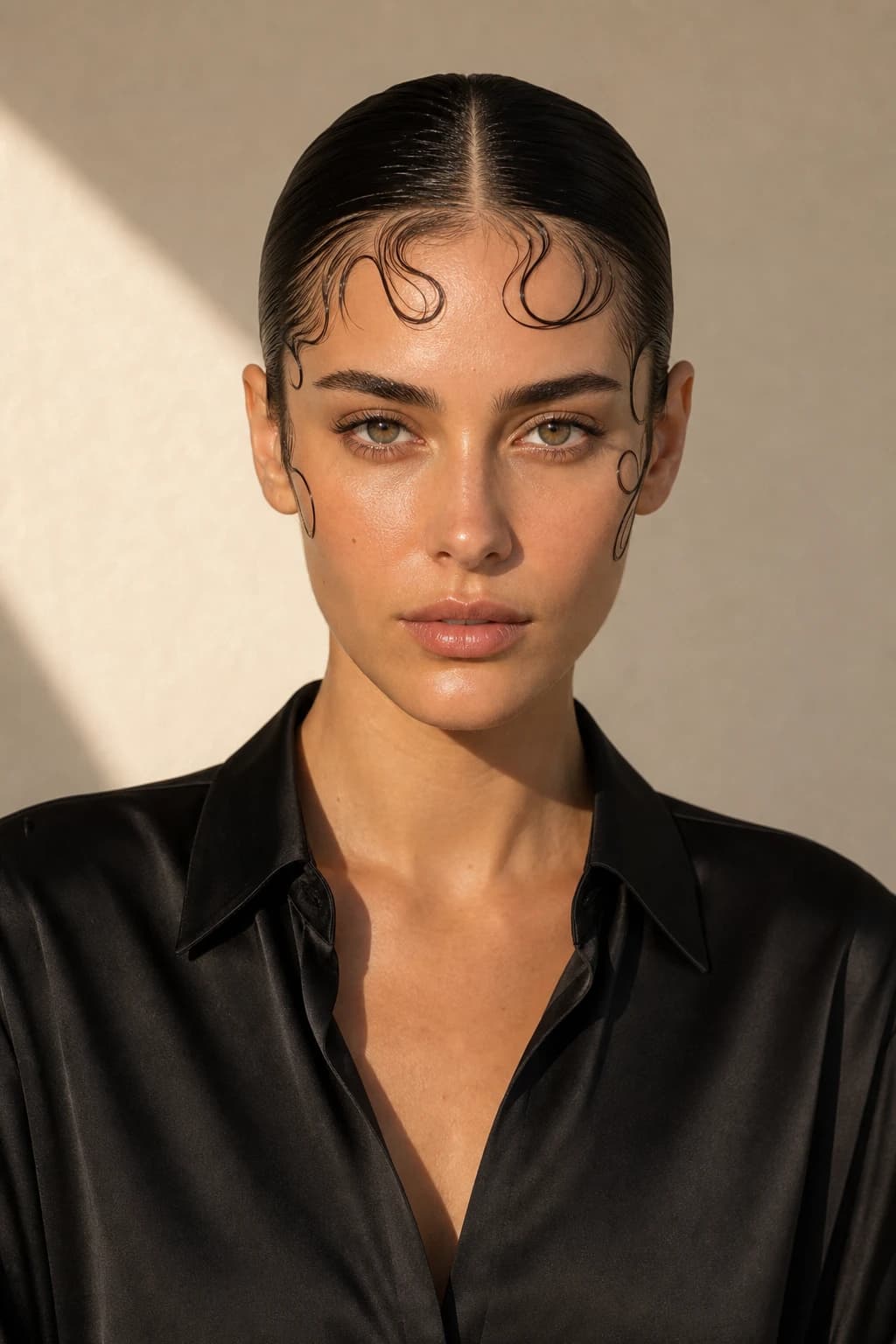 Baby hairs gelificados extremos Bella Hadid líneas geométricas