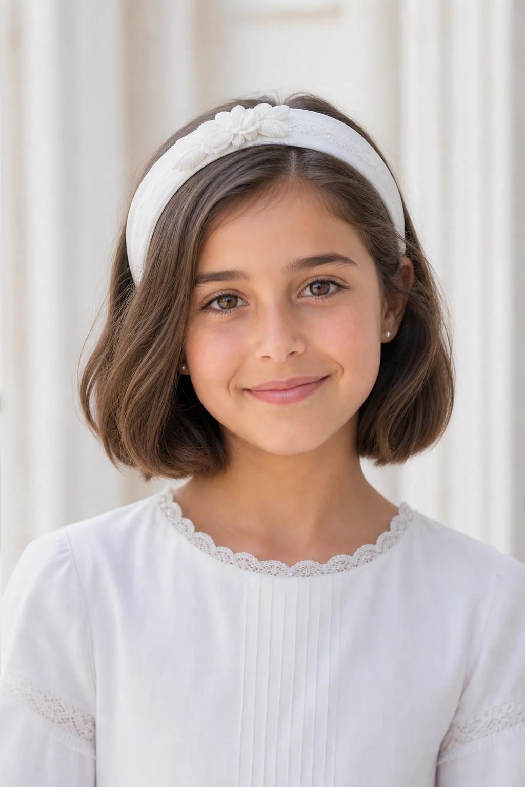 Diadema dominante — comunión niña pelo corto