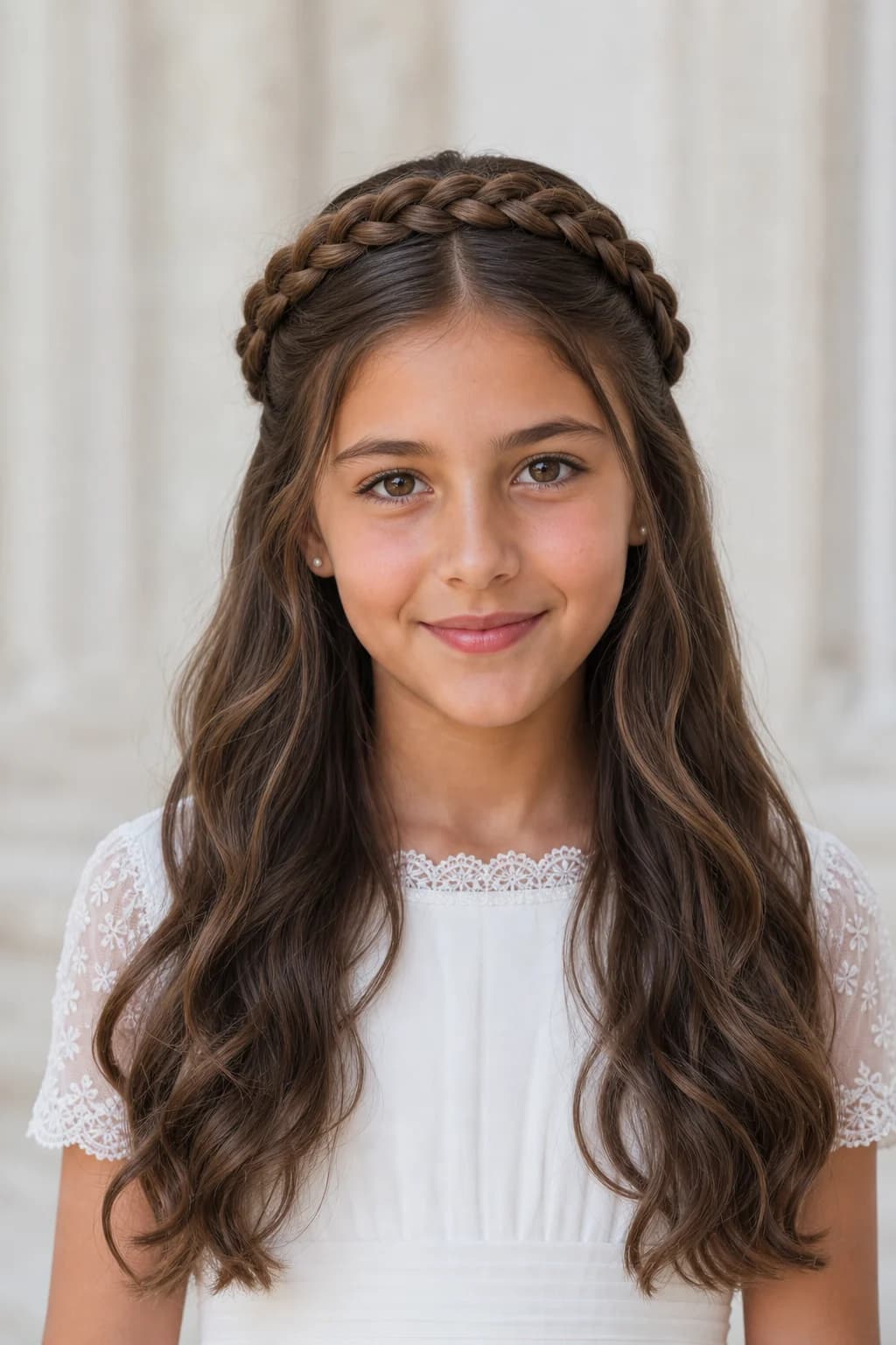 Trenza corona rodeando cabeza — tradicional