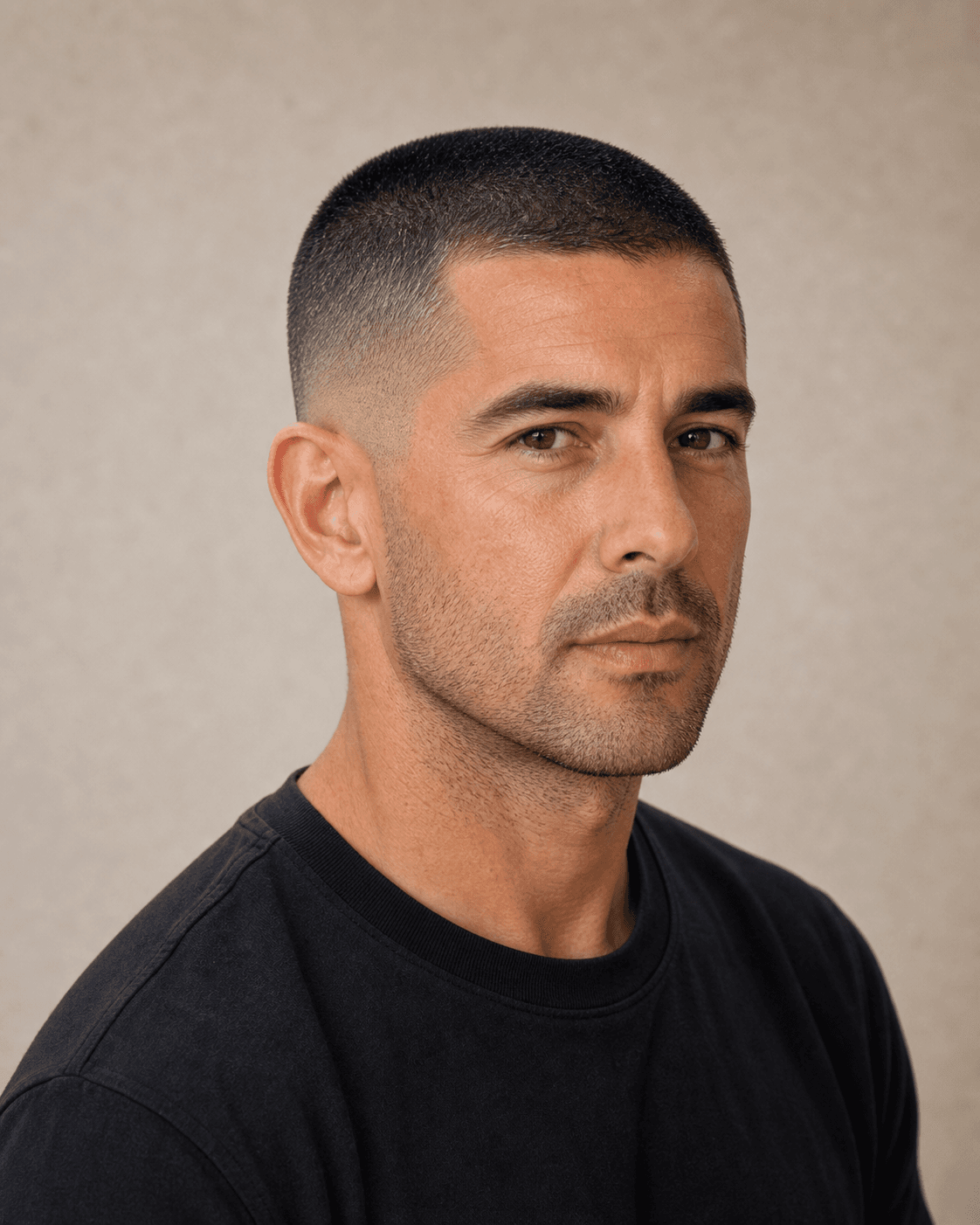 Buzz cut + degradado bajo — Cortes de pelo hombre 40 años