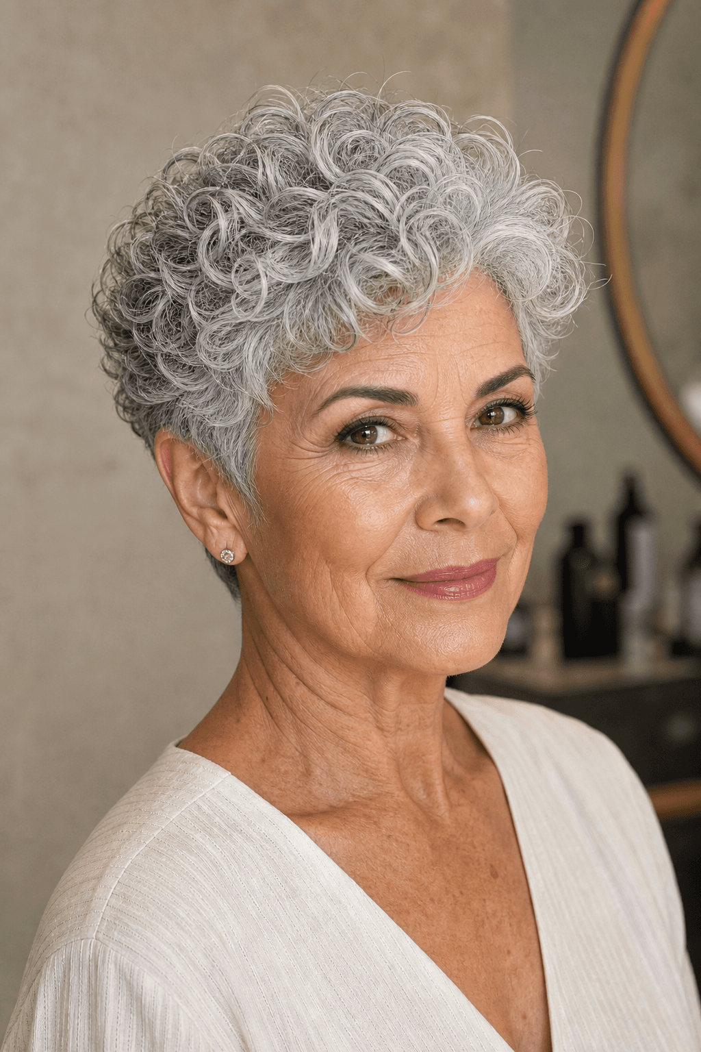 Pixie rizado natural — Cortes de pelo mujer 70 años