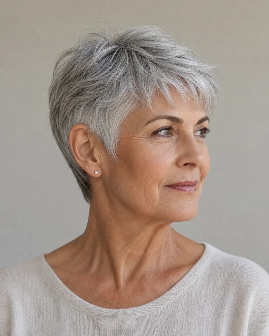 Pelo corto en canas naturales — Cortes de pelo mujer 70 años