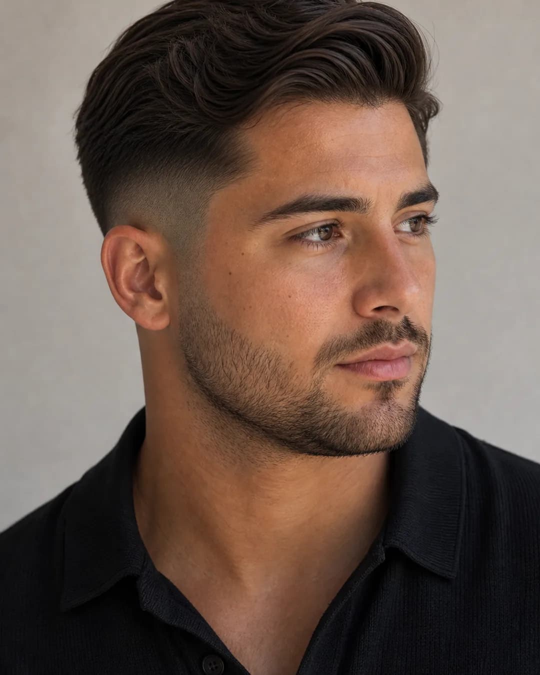 Pelo medio peinado al lado + degradado bajo — Cortes de pelo hombre para cara redonda