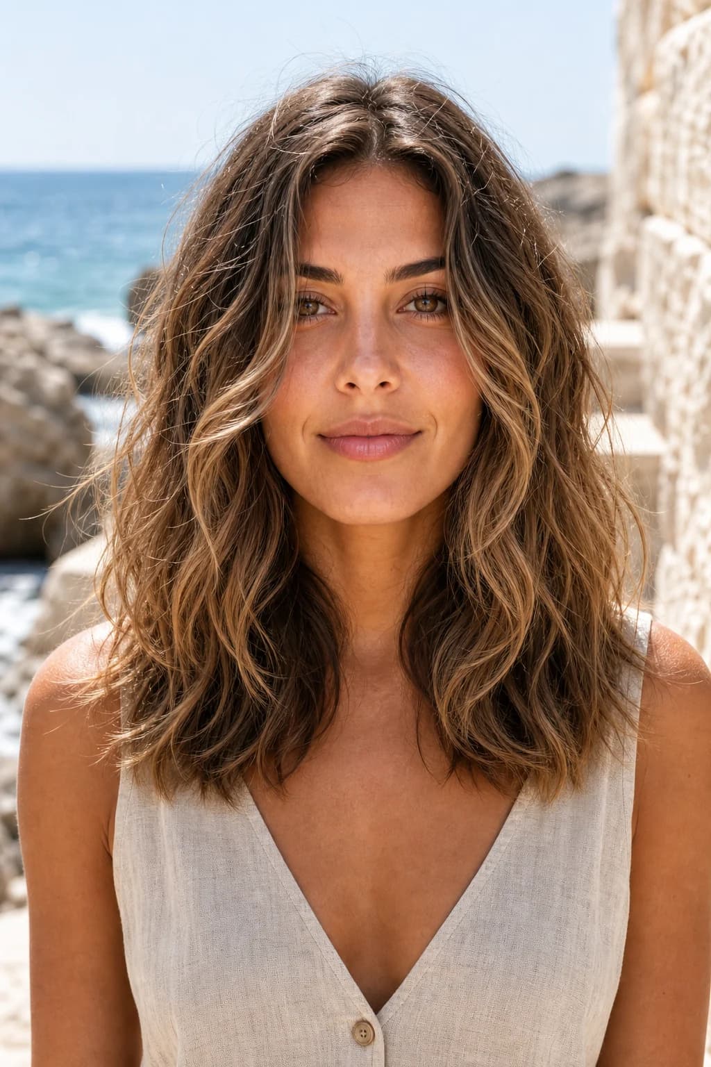 Beach waves French Girl — ondas suaves spray sal marina secado aire