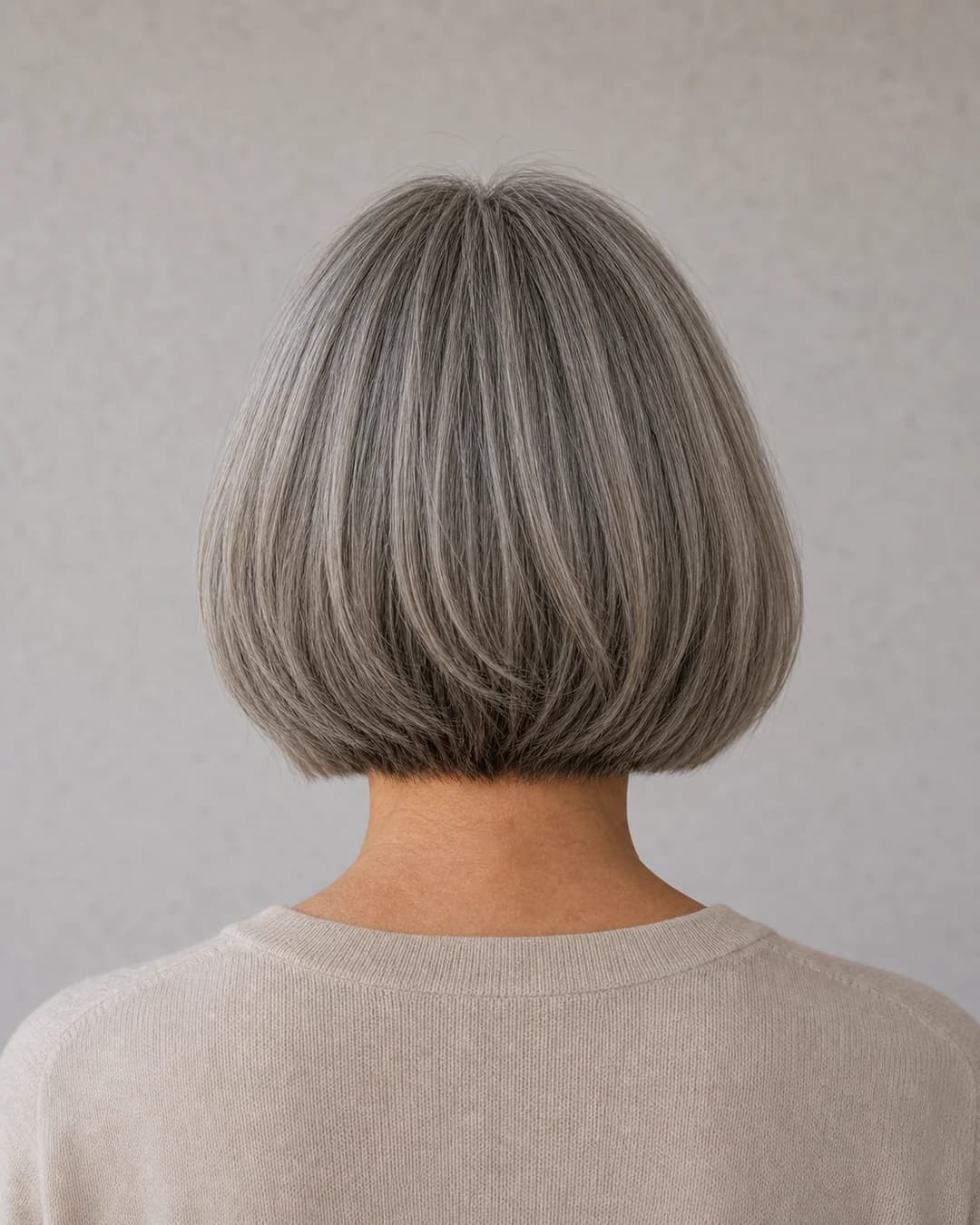 Bob corto con flequillo natural — vista trasera