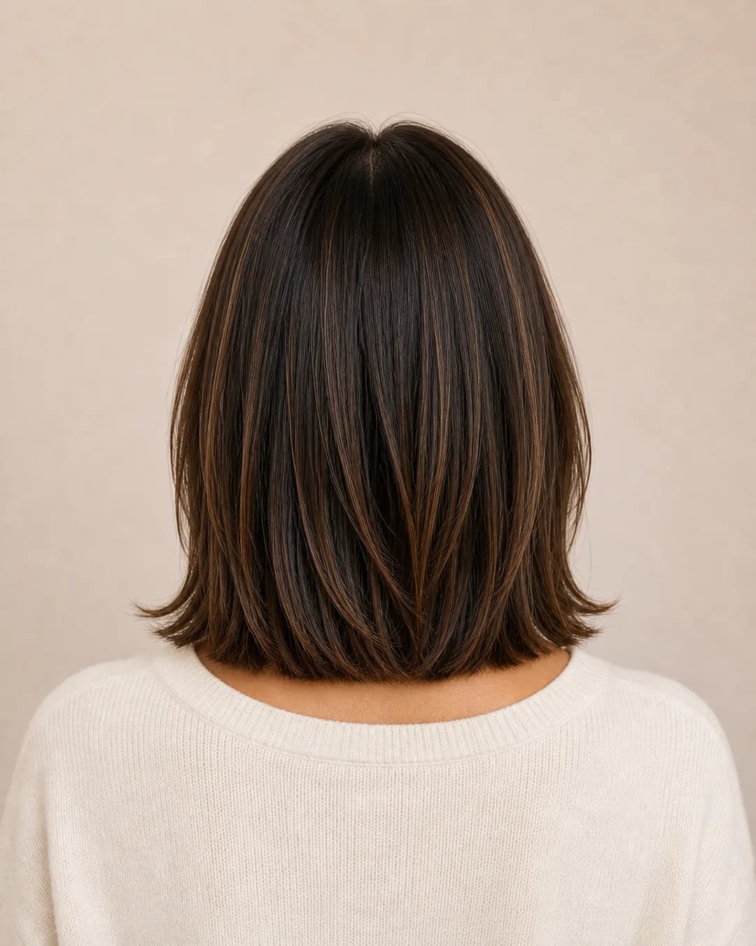 Curtain Bangs Sobre Lob — vista trasera